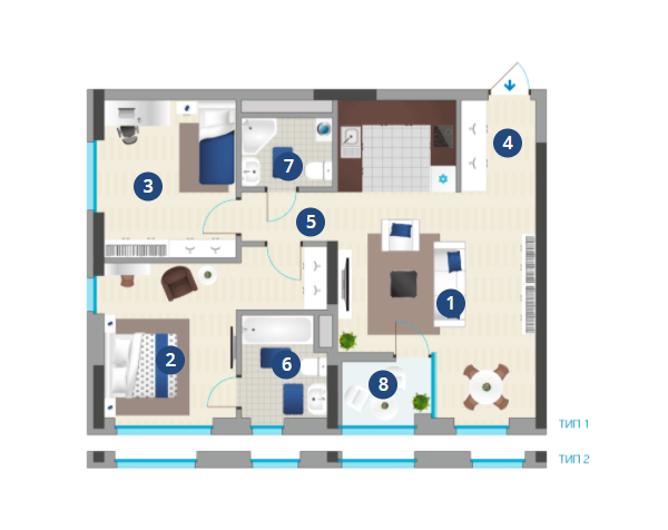 2-комнатная 74.39 м² в ЖК Славутич 2.0 от 26 694 грн/м², Киев