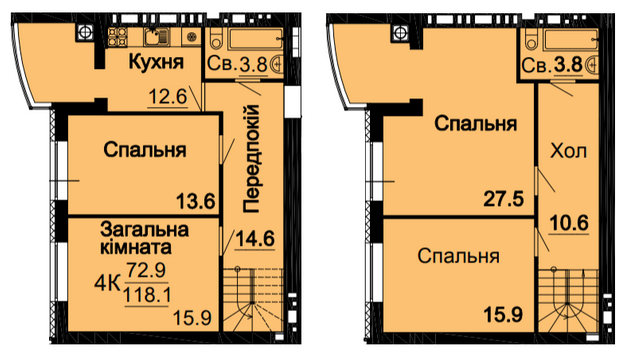 Двухуровневая 118.1 м² в ЖК Bavaria City от 22 000 грн/м², с. Крюковщина
