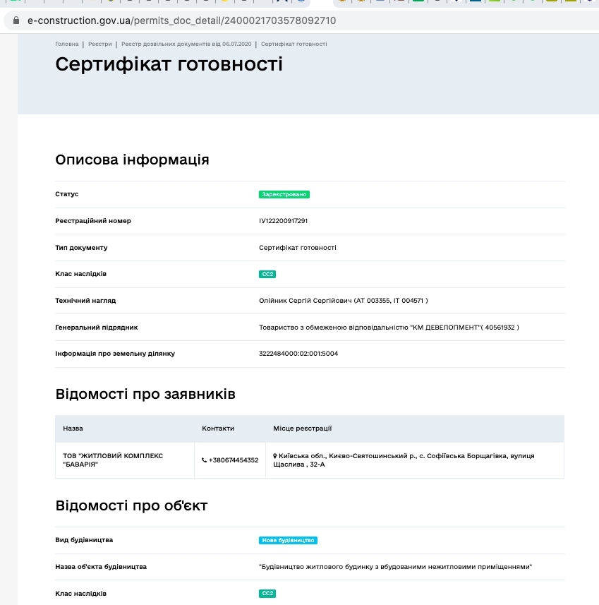 Сертификат о готовности Дом 1, ЖК Bavaria City