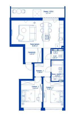 2-комнатная 83.19 м² в ЖК RYBALSKY от 36 089 грн/м², Киев