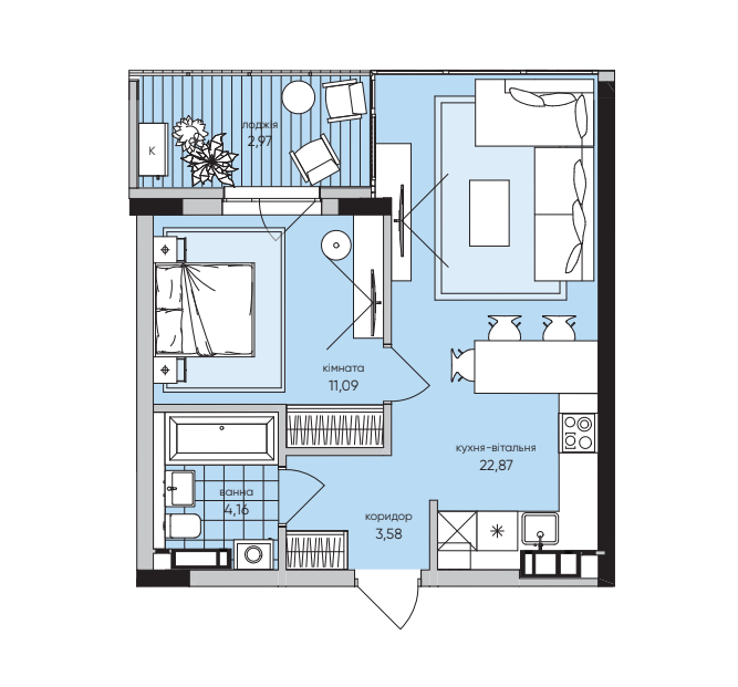 1-кімнатна 44.67 м² в ЖК Park Lake City від 34 563 грн/м², с. Підгірці