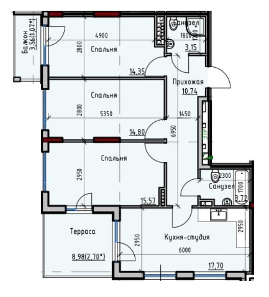 3-кімнатна 83.79 м² в ЖК Простір+ на Дачній від 40 400 грн/м², Одеса