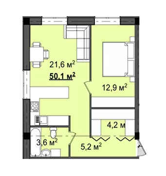 1-кімнатна 50.1 м² в КБ Світанок від 18 750 грн/м², с. Софіївська Борщагівка