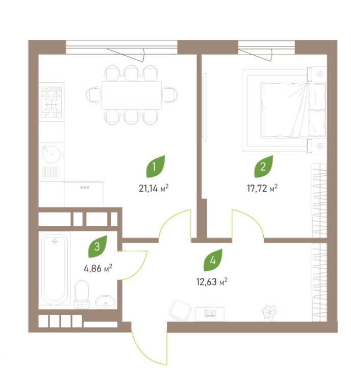 1-комнатная 56.35 м² в ЖК Парковые Озера 2 от 46 170 грн/м², Киев