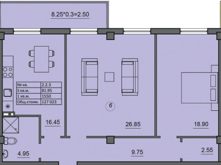 2-кімнатна 81.95 м² в ЖК Лідерсівський від 36 300 грн/м², Одеса