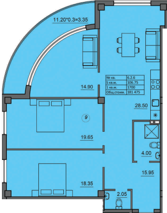 3-кімнатна 106.75 м² в ЖК Лідерсівський від 39 600 грн/м², Одеса