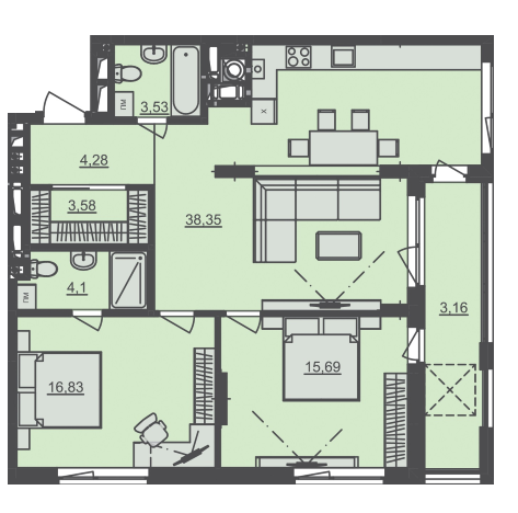 2-комнатная 89.52 м² в ЖК Семицвет от 29 500 грн/м², Львов