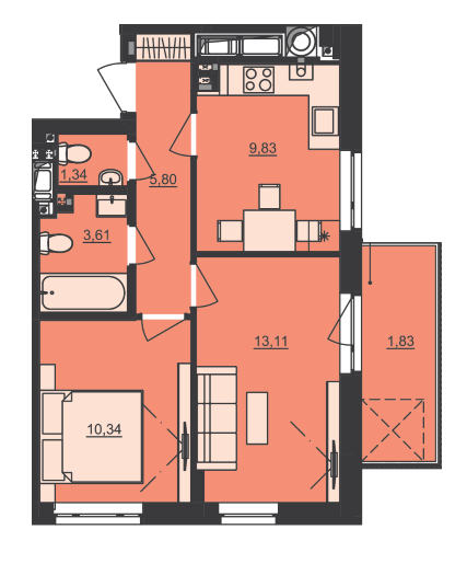 2-комнатная 45.86 м² в ЖК Семицвет от 29 850 грн/м², Львов