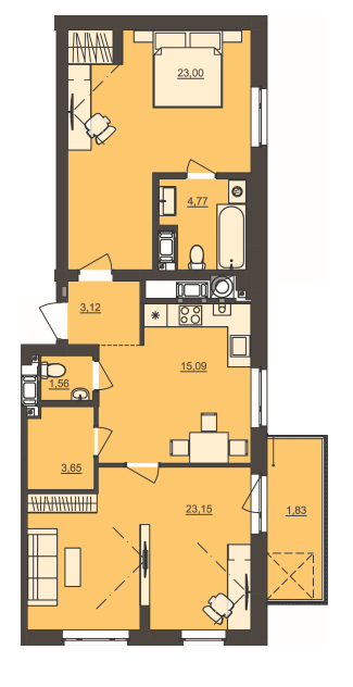 2-комнатная 76.17 м² в ЖК Семицвет от 23 600 грн/м², Львов