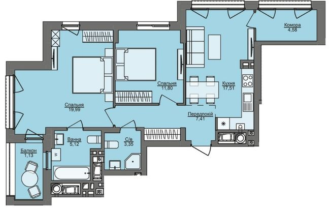 2-комнатная 70.89 м² в ЖК Семицвет от 26 200 грн/м², Львов