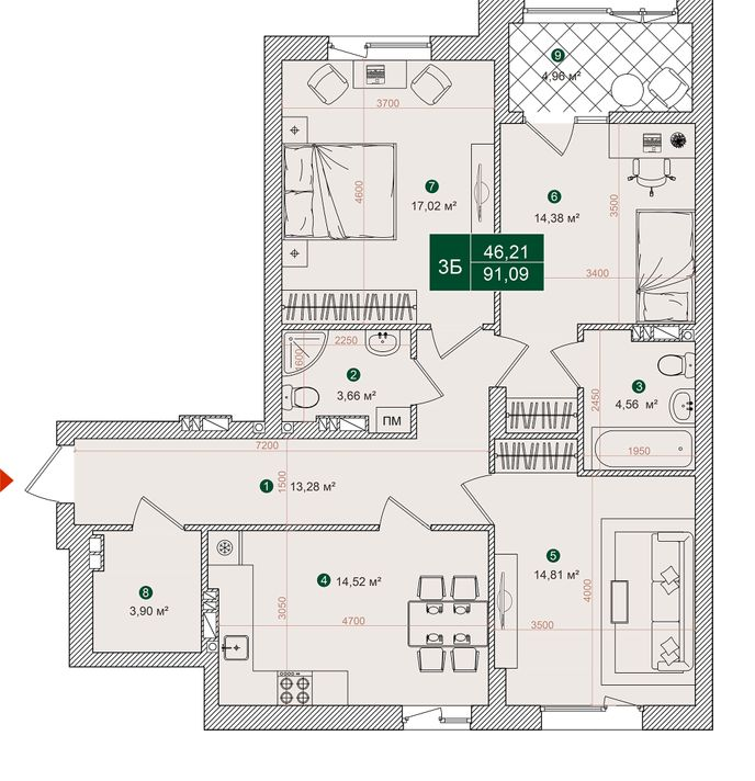 3-кімнатна 91.09 м² в ЖК Forest Park від 27 000 грн/м², Київ