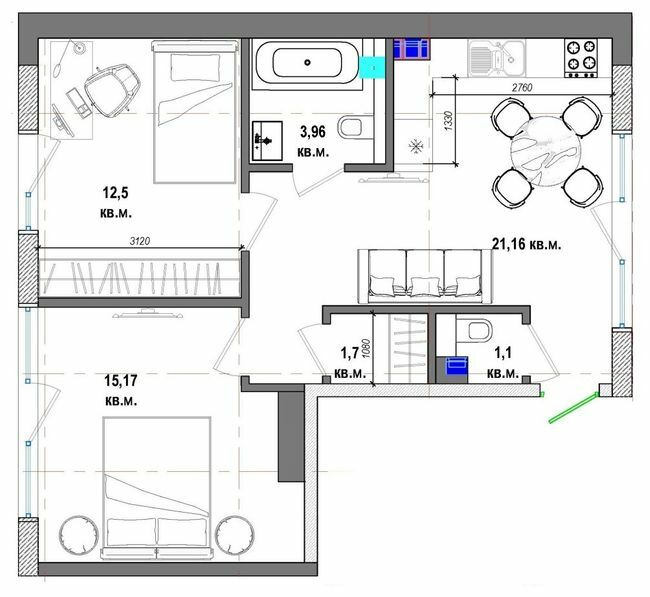 2-кімнатна 55.7 м² в КБ Graf від 46 600 грн/м², Одеса
