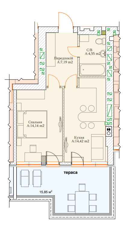 1-кімнатна 40.29 м² в ЖК Паркова Оселя від 21 000 грн/м², м. Буча