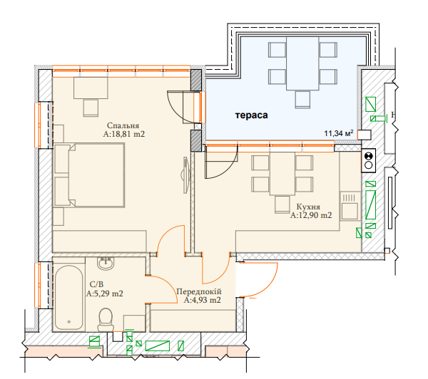 1-кімнатна 41.94 м² в ЖК Паркова Оселя від 21 000 грн/м², м. Буча