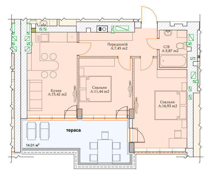 2-комнатная 55.11 м² в ЖК Паркова Оселя от 18 000 грн/м², г. Буча