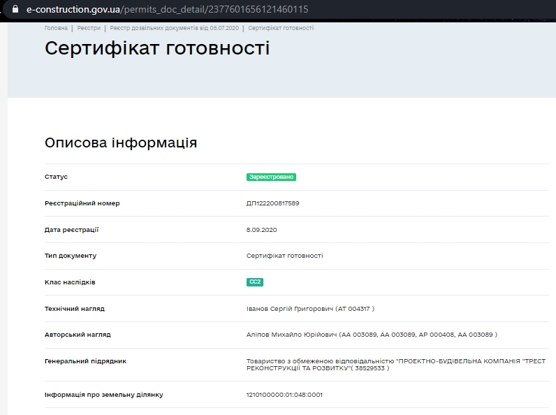 Сертификат о готовности Дом 2, ЖК Воронцовский
