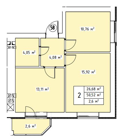 2-кімнатна 50.52 м² в ЖК Волошковий від 21 300 грн/м², с. Софіївська Борщагівка