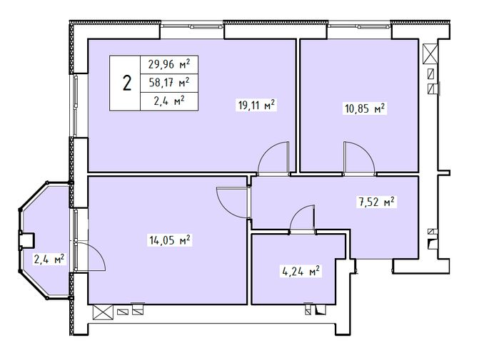 2-кімнатна 58.17 м² в ЖК Волошковий від 21 300 грн/м², с. Софіївська Борщагівка