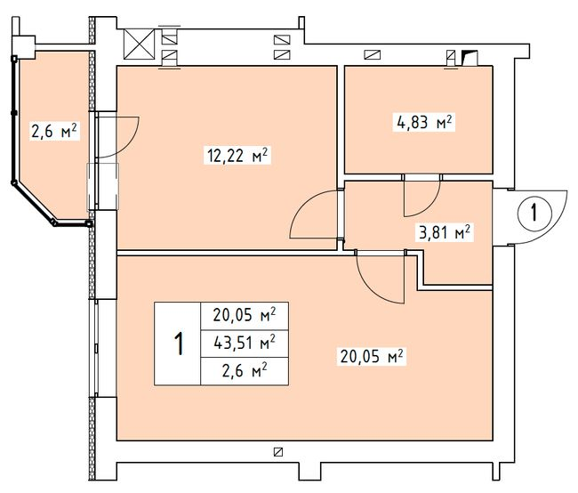 1-кімнатна 43.51 м² в ЖК Волошковий від 22 450 грн/м², с. Софіївська Борщагівка