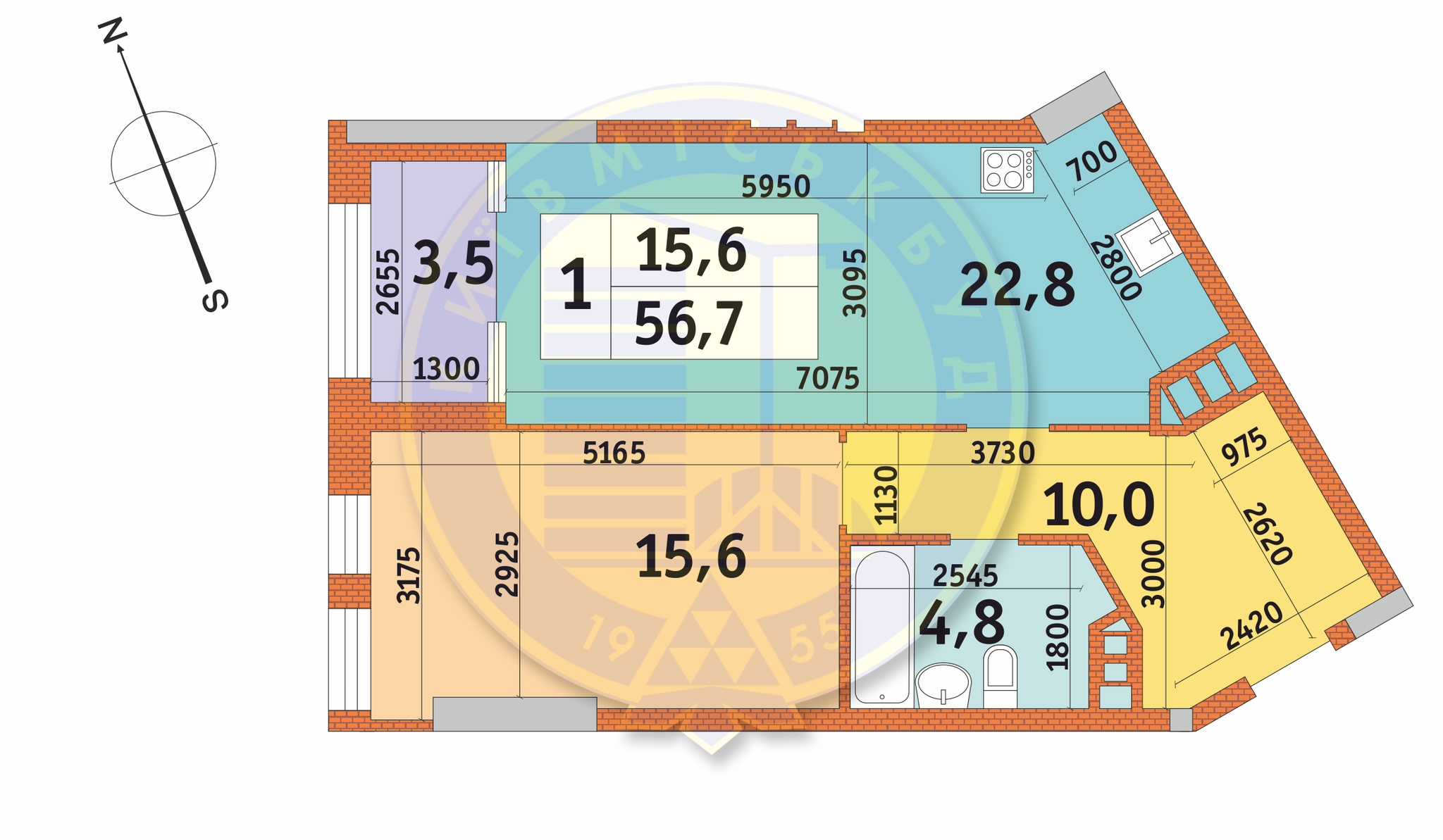 1-кімнатна 56.7 м² в ЖК Manhattan City від 50 092 грн/м², Київ