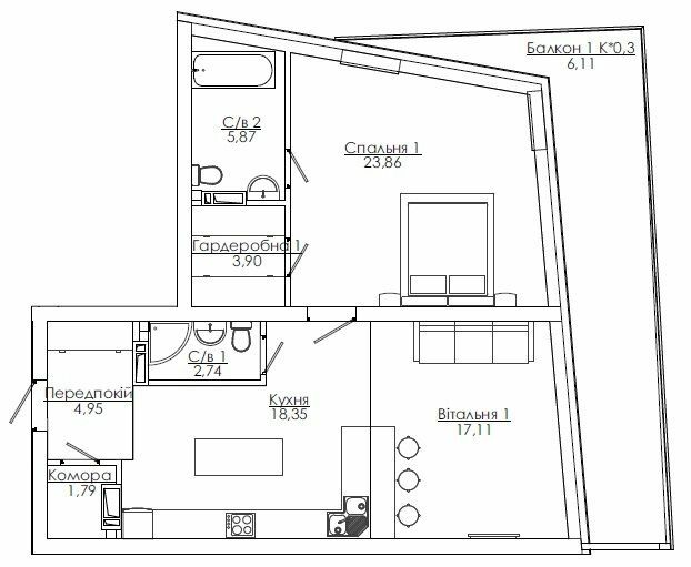 2-кімнатна 84.68 м² в ЖК ITown від 30 500 грн/м², Одеса