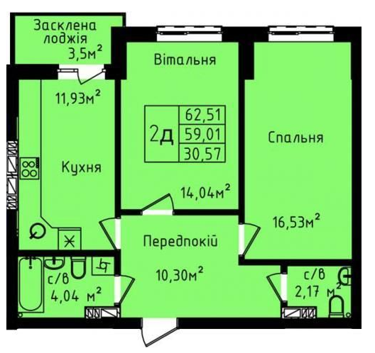 2-комнатная 62.51 м² в ЖК Днепровский от 29 700 грн/м², Киев