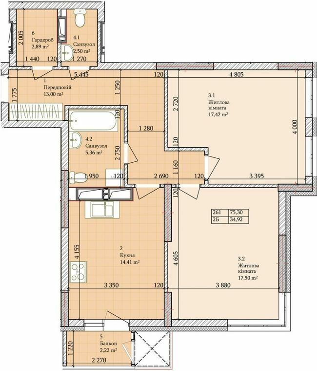 2-кімнатна 75.3 м² в ЖК Багговутівський від 28 000 грн/м², Київ