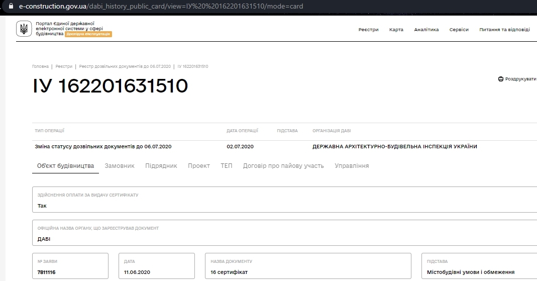 Сертифікат про готовність Дом 1, ЖК Жовківська брама