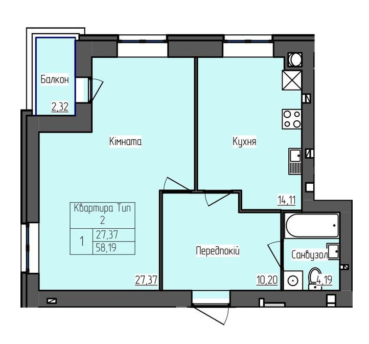 1-кімнатна 58.1 м² в ЖК SkyCity від 19 000 грн/м², м. Бориспіль