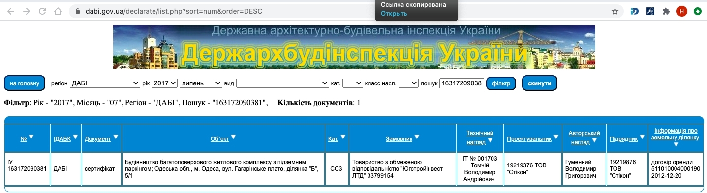 Сертифікат про готовність Жилой комплекс, ЖК Гагарінський