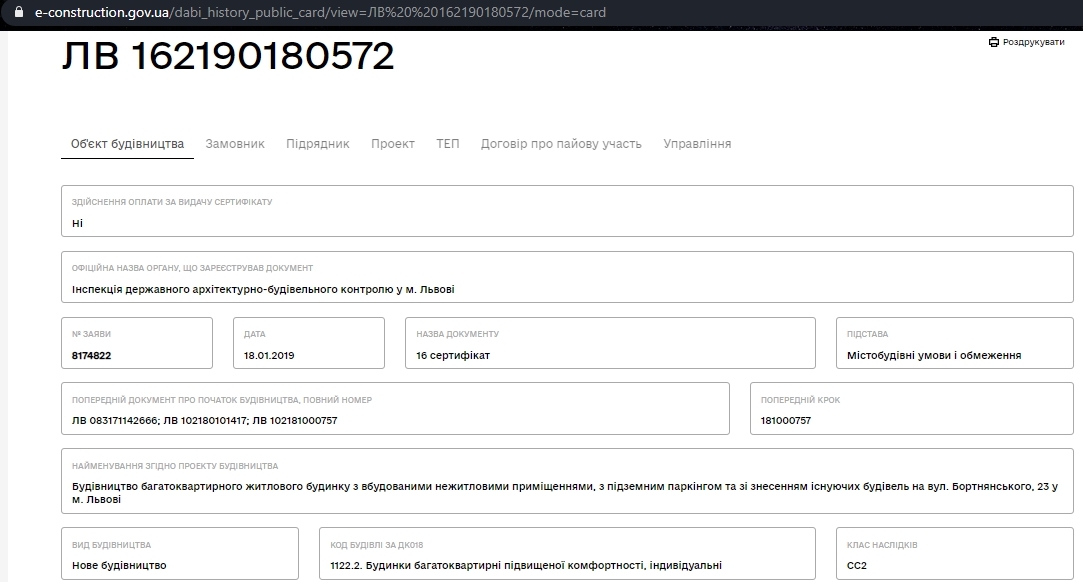 Сертифікат про готовність Дом, ЖК Соната Бортнянського
