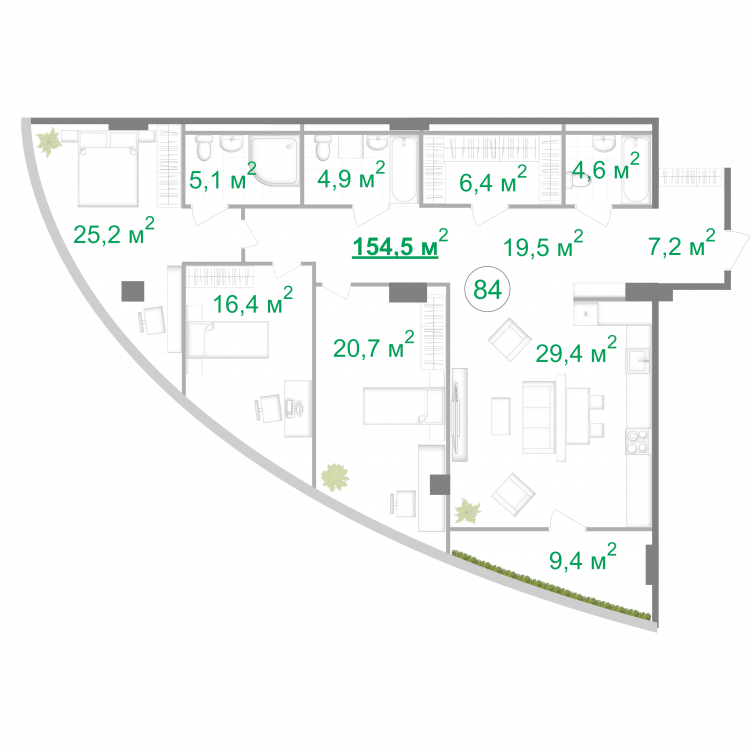 3-комнатная 154.5 м² в МФК Intergal City от 54 928 грн/м², Киев