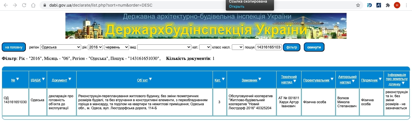 Сертифікат про готовність Дом 1, ЖК Новий Люстдорф