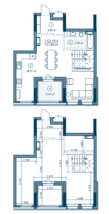 Двухуровневая 131.69 м² в ЖК Rusaniv Residence от 39 072 грн/м², Киев