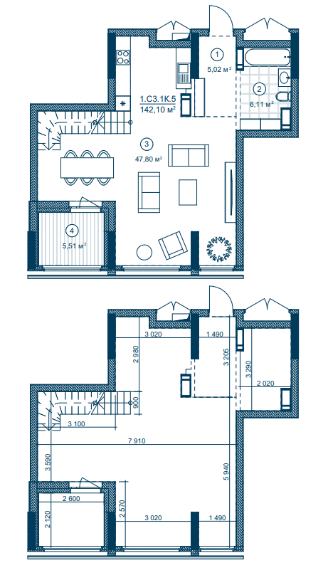Двухуровневая 142.1 м² в ЖК Rusaniv Residence от 35 558 грн/м², Киев