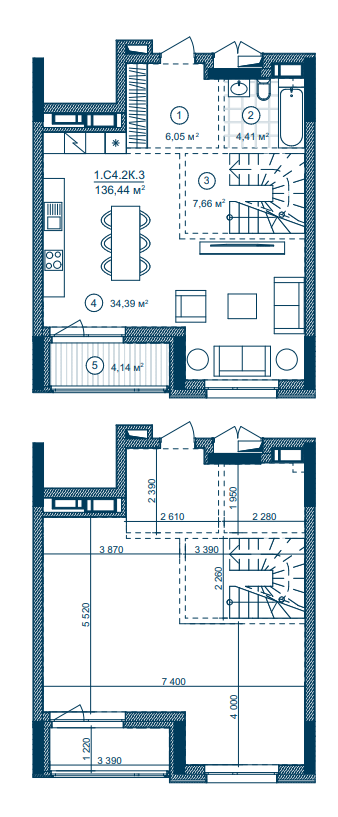 Двухуровневая 136.44 м² в ЖК Rusaniv Residence от 39 386 грн/м², Киев