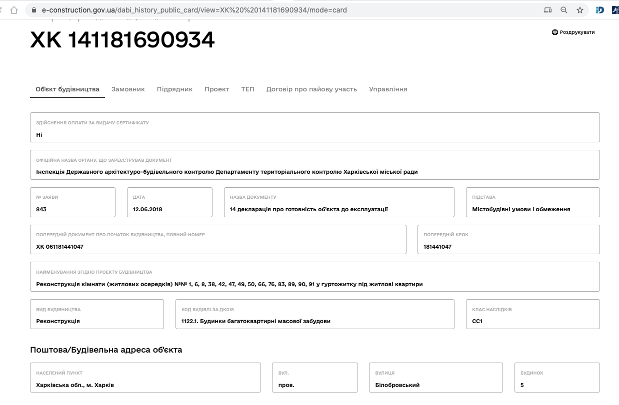 Сертификат о готовности Жилой комплекс, ЖК Belobrovski