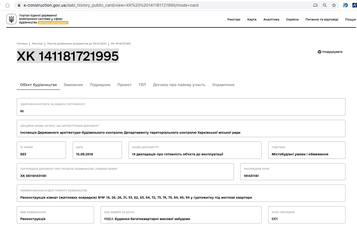 Сертификат о готовности Жилой комплекс, ЖК Belobrovski