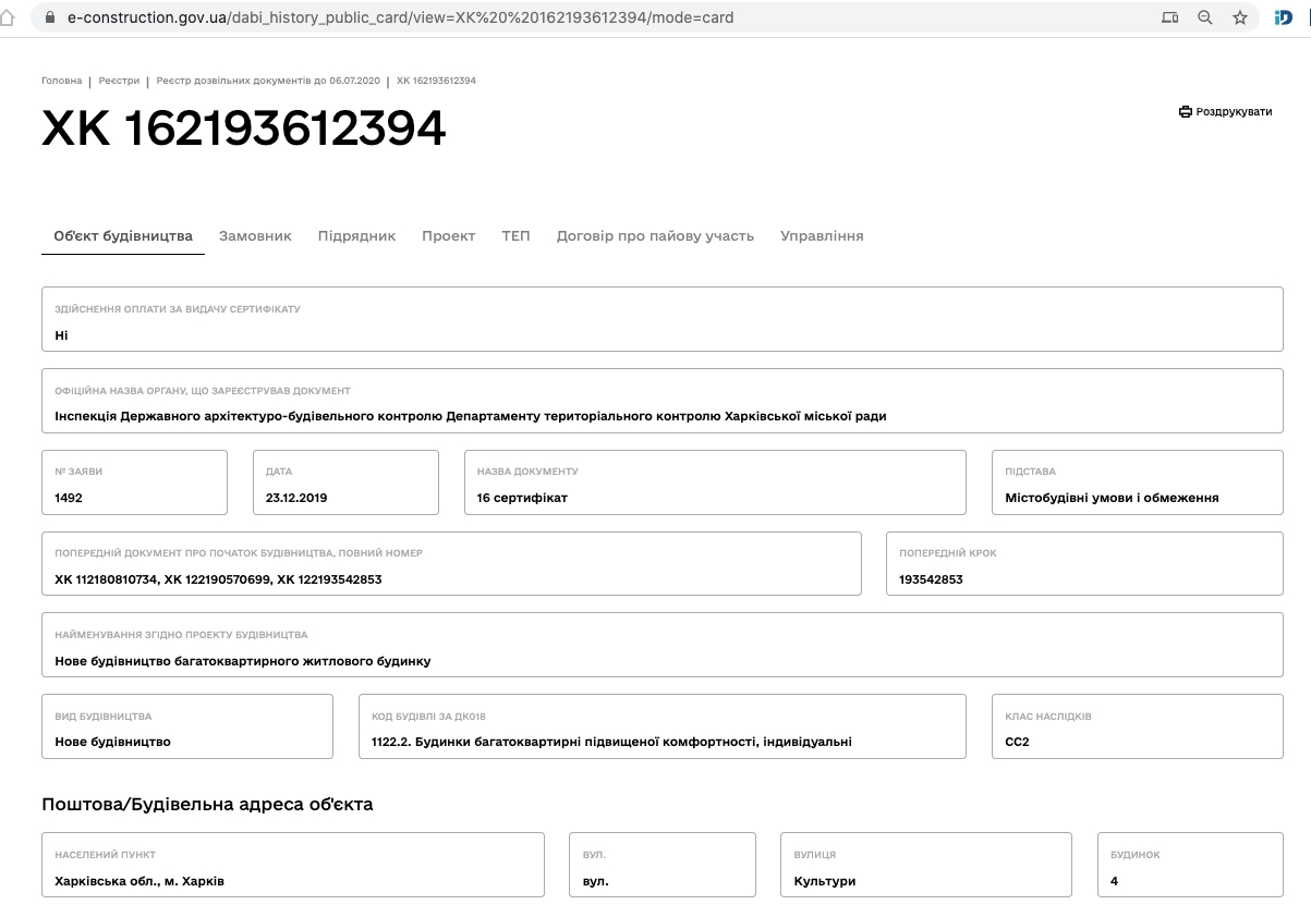Сертификат о готовности Жилой комплекс, ЖК Nodus