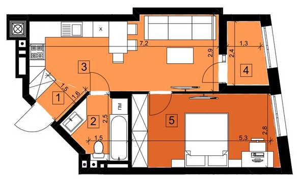 1-кімнатна 43.91 м² в ЖК Парус Riverside від 21 100 грн/м², Ужгород