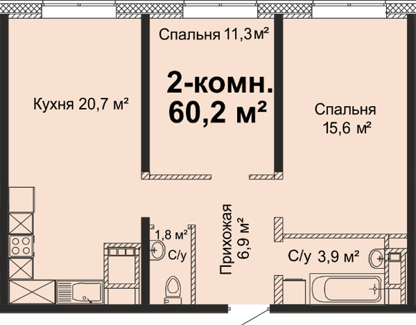 2-кімнатна 60.2 м² в ЖК Скай Сіті від 23 500 грн/м², Одеса