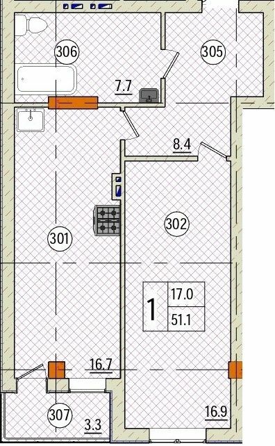 1-кімнатна 51.1 м² в КБ Pierre від 60 450 грн/м², Одеса