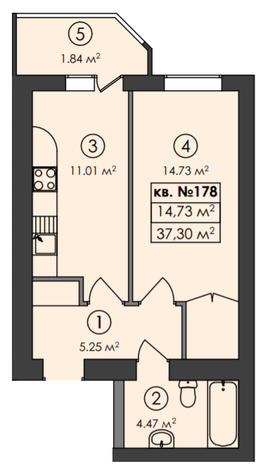 1-кімнатна 37.3 м² в ЖК Family-2 від 18 100 грн/м², с. Гатне