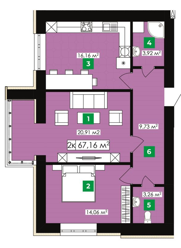 2-кімнатна 67.16 м² в ЖК Парковий від 13 300 грн/м², Івано-Франківськ
