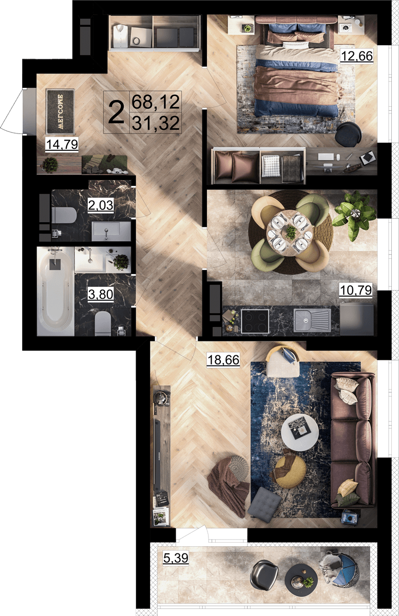 2-комнатная 68.12 м² в ЖК Парковый квартал «Город цветов» от 31 250 грн/м², Киев