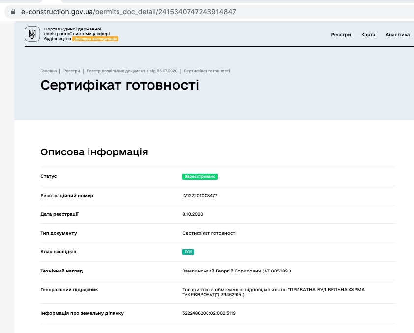 Сертификат о готовности Молодежная, 3, ЖК София Сити