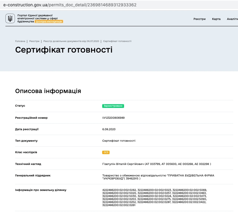 Сертификат о готовности Боголюбова, 44, ЖК София Сити