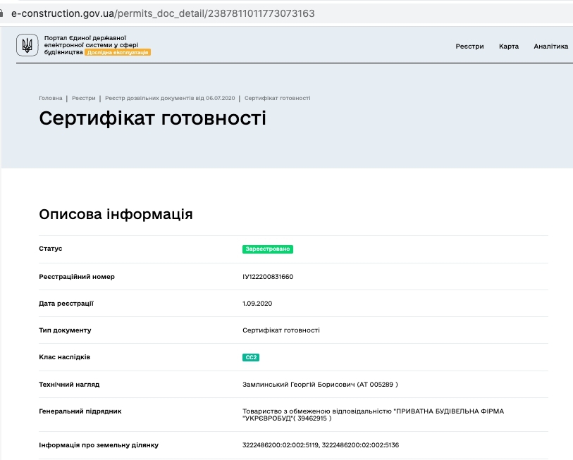 Сертификат о готовности Молодежная, 9, ЖК София Сити