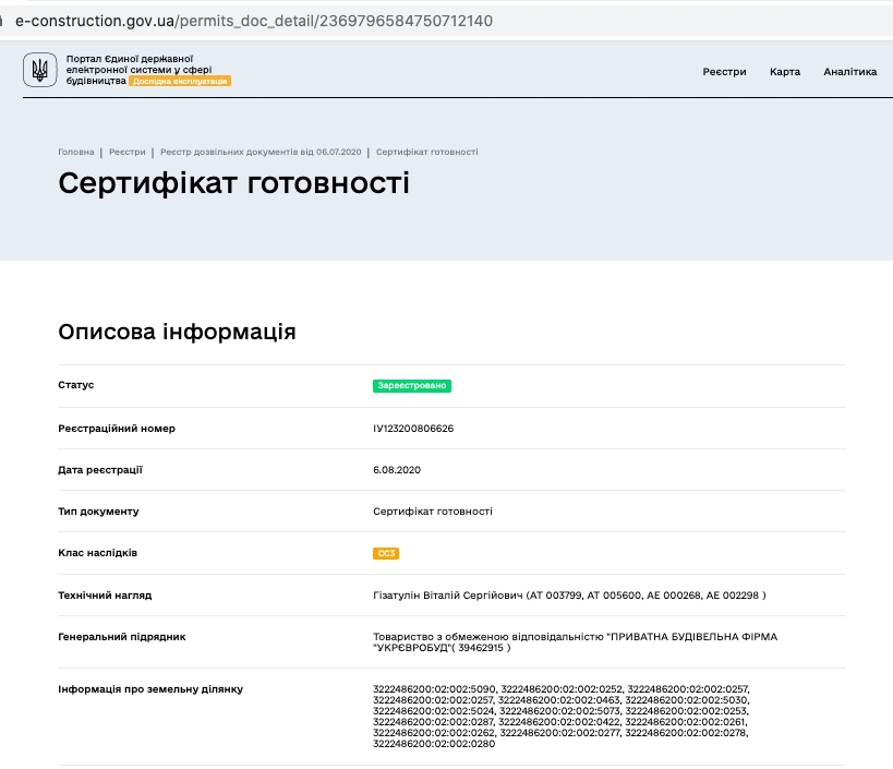 Сертификат о готовности ул. Боголюбова, 42, ЖК София Сити