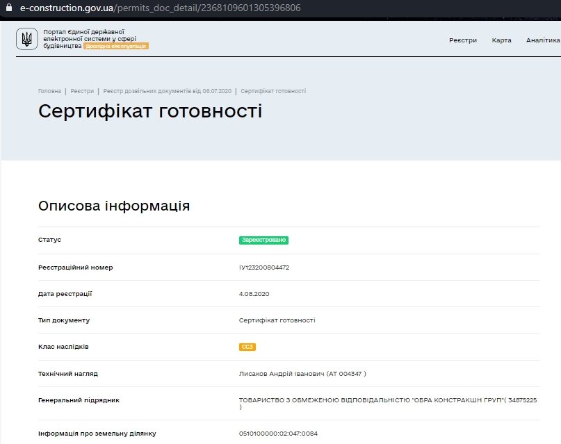Сертификат о готовности Секции 8-14, ЖК Avalon 5